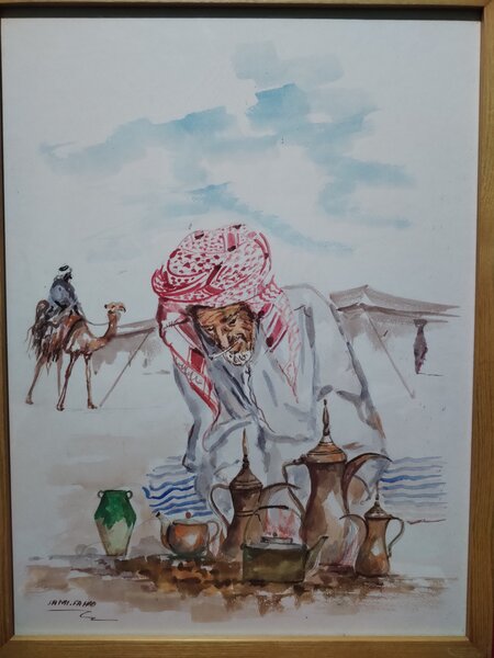 Tablou arab pictat in acuarela si semnat