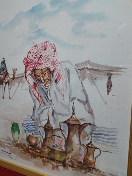 Tablou arab pictat in acuarela si semnat