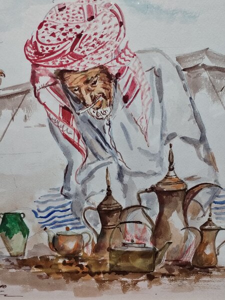 Tablou arab pictat in acuarela si semnat