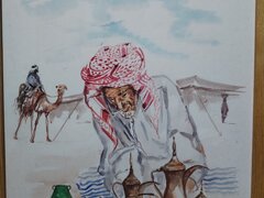 Tablou arab pictat in acuarela si semnat