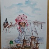 Tablou arab pictat in acuarela si semnat